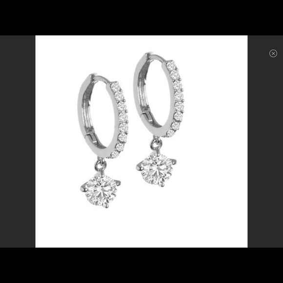 New Swarovski Crystal Hoop with 1 Carat Drop Earrings - Picture 6 of 6